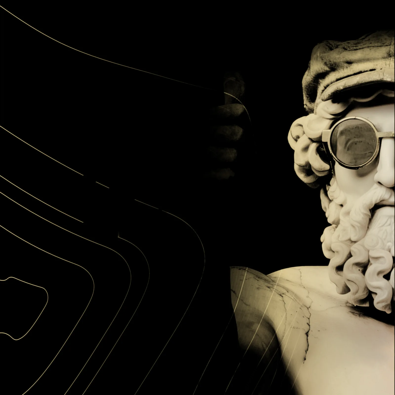 Marble statue wearing sunglasses giving a thumbs up on a yellow background – Creactive Studio key visual