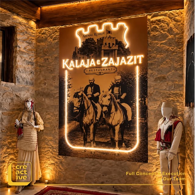 Neon sign for the Kalaja e Zajazit restaurant