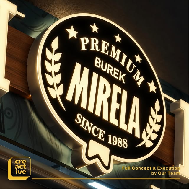 Illuminated 3D sign for Mirela Premium Burek