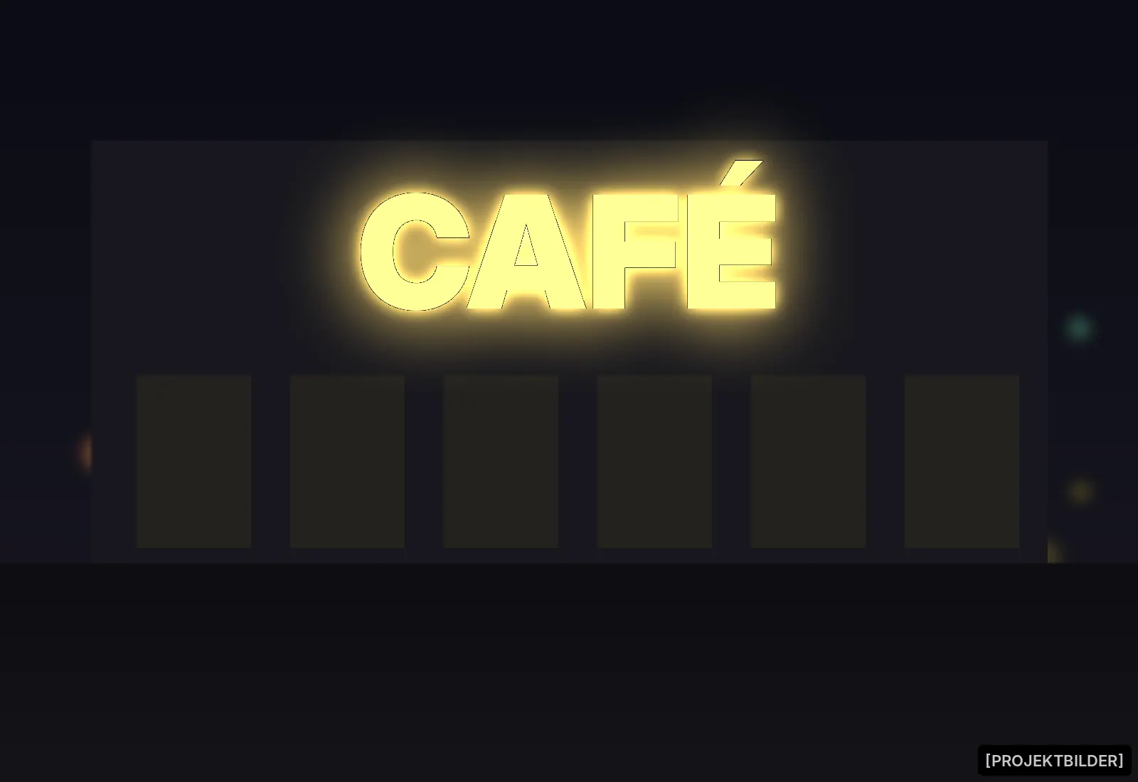Warm glowing 3D sign on a café facade at night