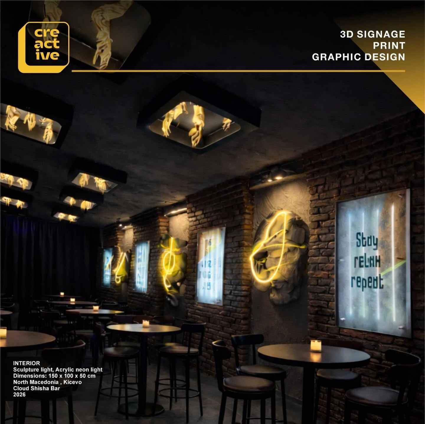 Illuminated sculptures and acrylic neon for Cloud Shisha Bar