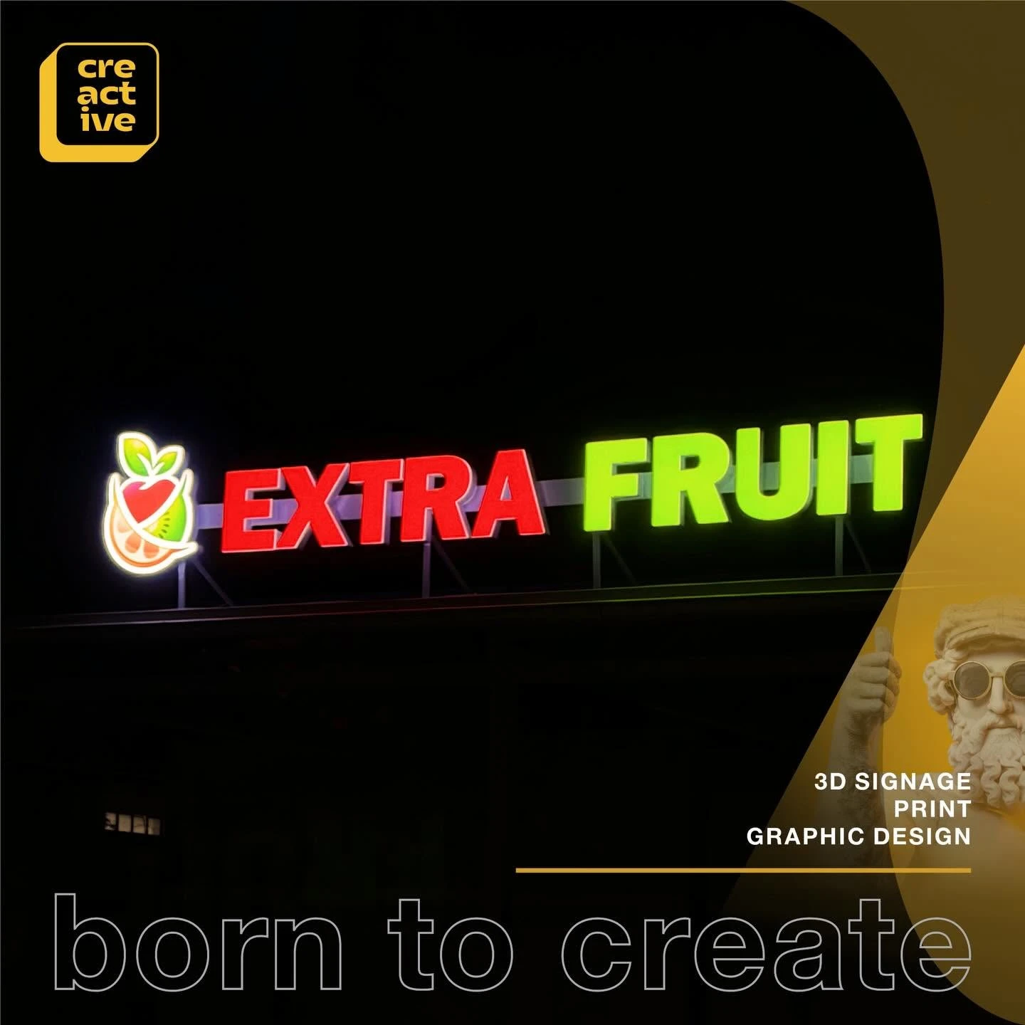 Illuminated 3D letters and logo for Extra Fruit