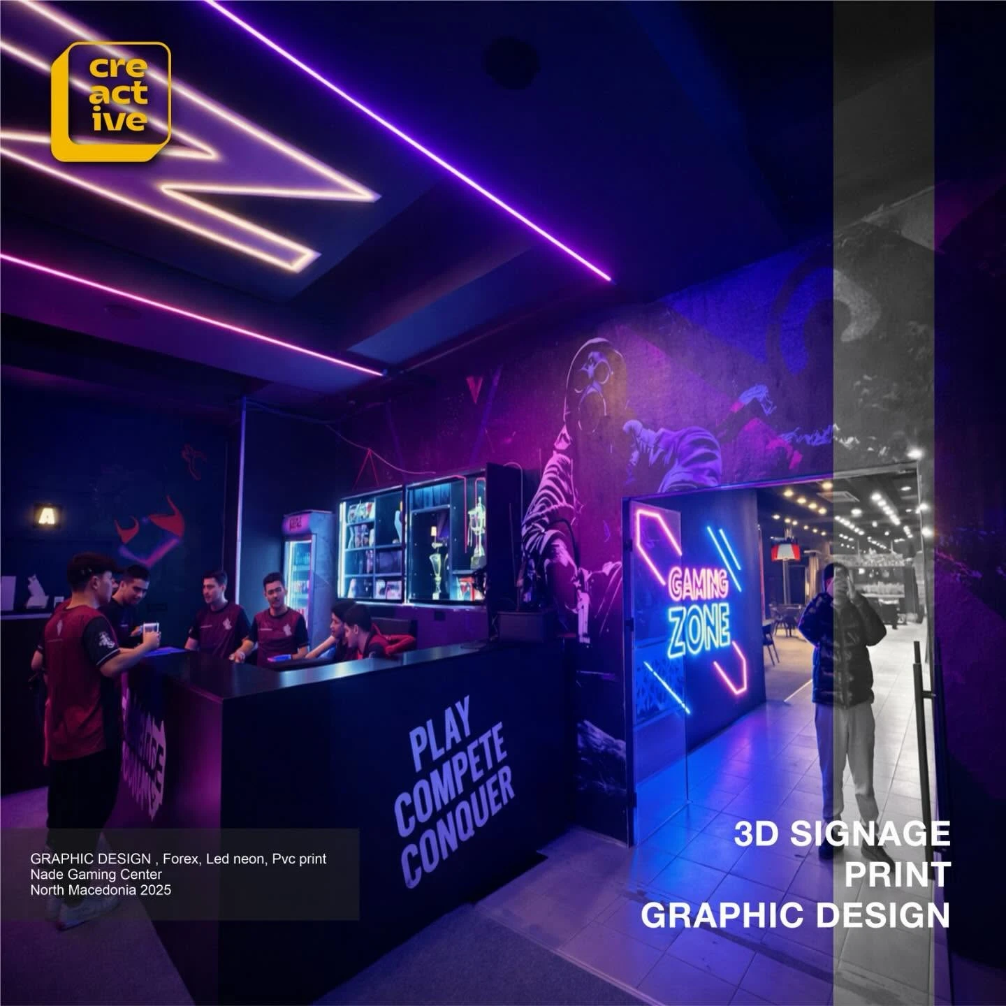 Reception and wall graphics for Nade Gaming Center