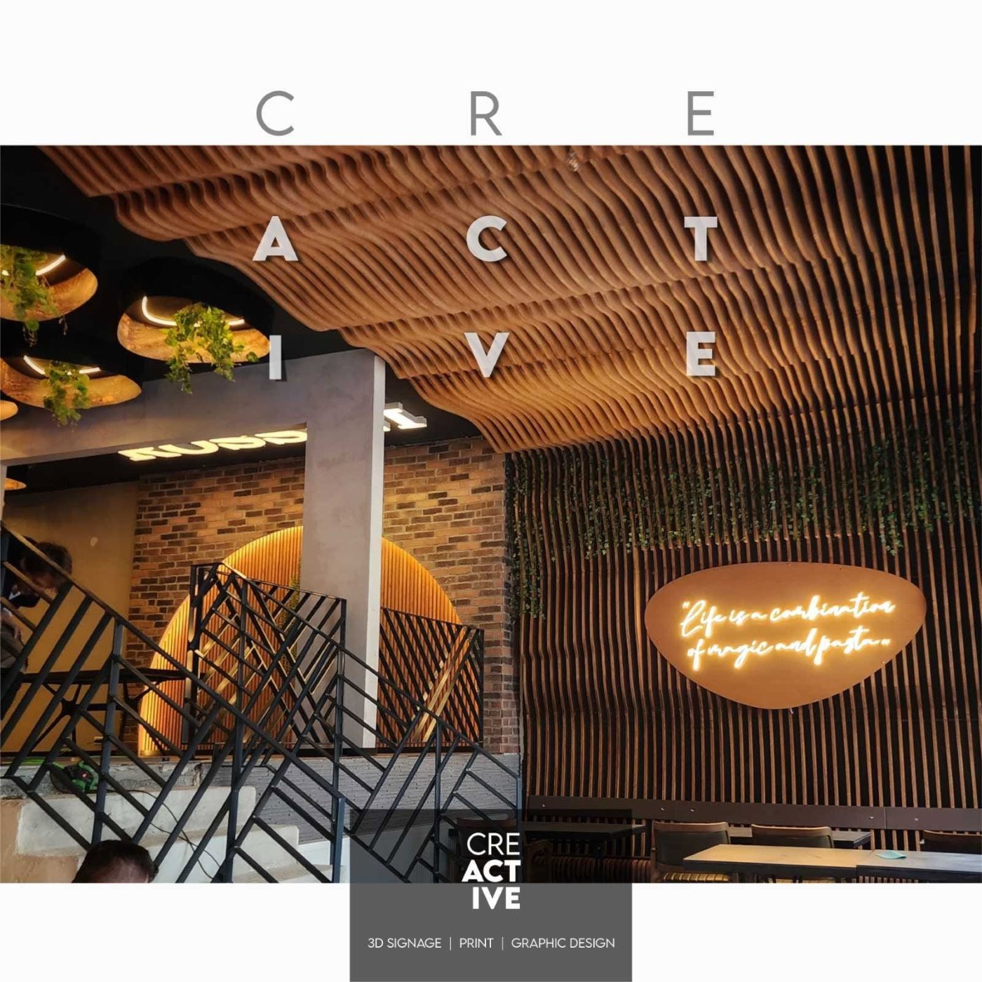Rossini – Parametric ceiling, neon and 3D lettering